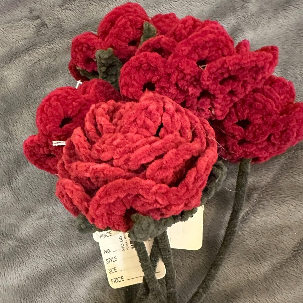 Hand Crocheted Red Velvet Roses